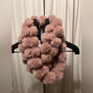 Luxurious Blush Fur Pom-Pom Wrap